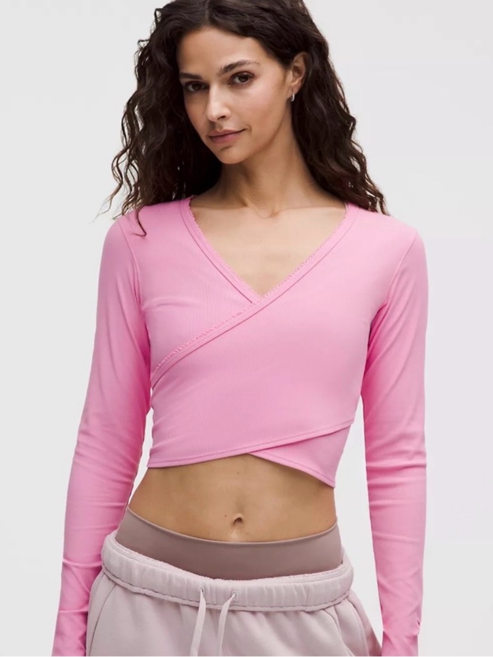 Lululemon Nulu Ribbed Wrap-Front Long Sleeve Shirt with Heart Cutout on Sleeve
